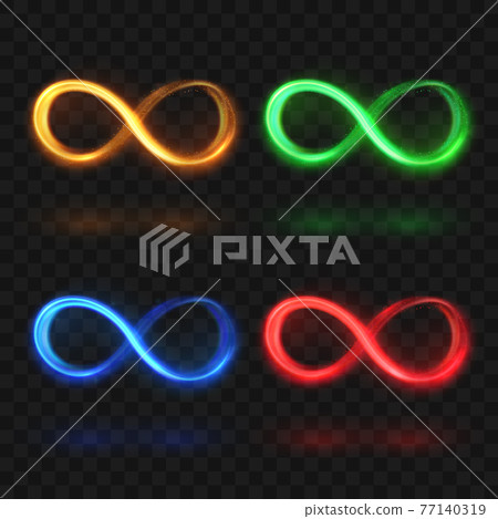 Abstract glittering infinity or eternal magic light loop symbols. Colorful brightness icons Abstract glittering infinity or eternal magic light loop symbols. Colorful brightness icons 77140319