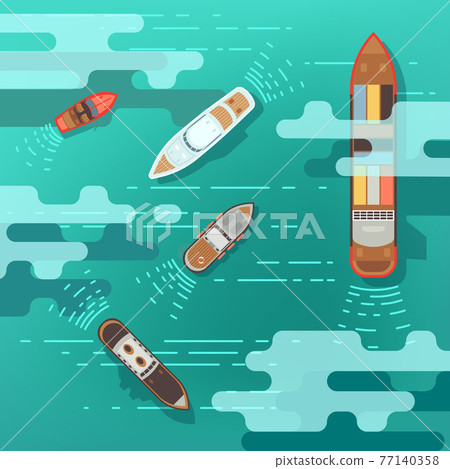 Top view sea ship and shipping boat on ocean water surface illustration Top view sea ship and shipping boat on ocean water surface illustration 77140358