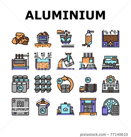 Aluminium Production Collection Icons Set Vector Aluminium Production Collection Icons Set Vector 77140610