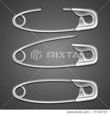 Realistic safety sewing silver pin isolates in background. set 77140743