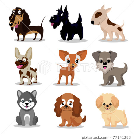 Cute happy dogs. Cartoon funny puppies characters collection Cute happy dogs. Cartoon funny puppies characters collection 77141293