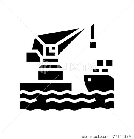 crane loading container on truck in port glyph icon vector illustration 77141359
