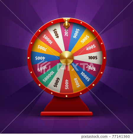 Realistic 3d spinning fortune wheel, lucky roulette illustration 77141360