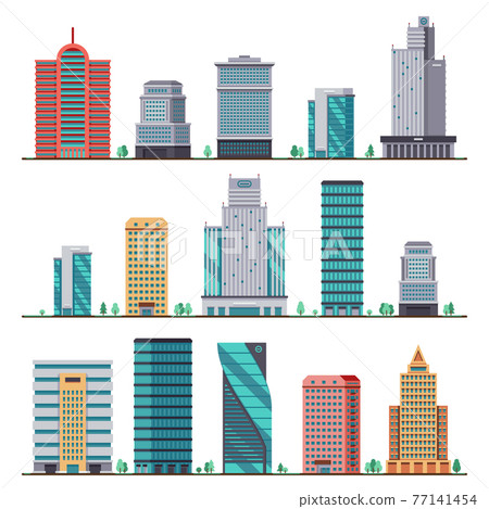 Buildings and modern city houses flat icons Buildings and modern city houses flat icons 77141454