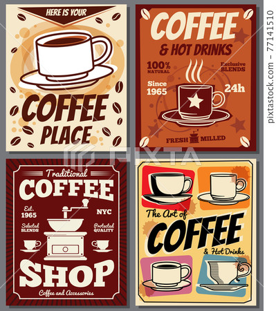 Cafe and restaurant retro posters templates with coffee stain Cafe and restaurant retro posters templates with coffee stain 77141510