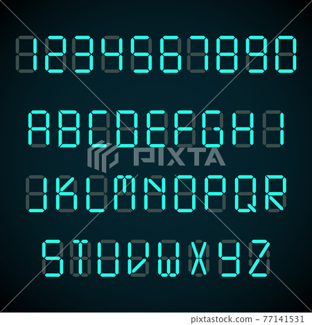 Digital font, alarm clock letters and numbers alphabet Digital font, alarm clock letters and numbers alphabet 77141531