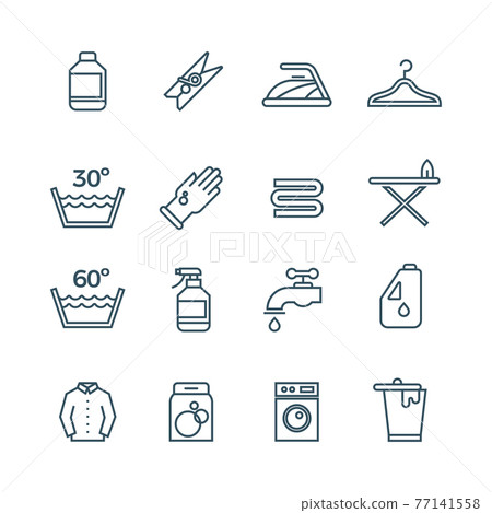 Clean laundry and dryer service line icons Clean laundry and dryer service line icons 77141558