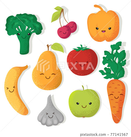 Cartoon funny fruits and vegetables characters Cartoon funny fruits and vegetables characters 77141567