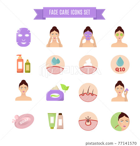 Healthy skin and care flat icons Healthy skin and care flat icons 77141570