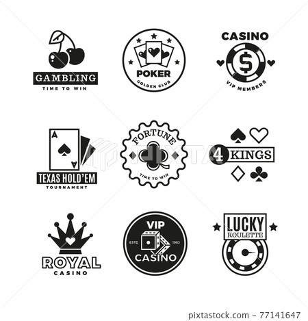 Vintage gambling, casino, poker royal tournament, roulette labels, emblems, logos and badges 77141647
