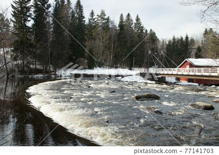 Dam and threshold on the river Jokelanjoki, Kouvola, Finland 77141703