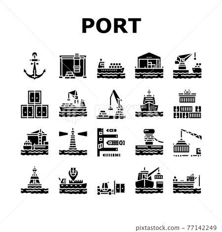 Container Port Tool Collection Icons Set Vector Container Port Tool Collection Icons Set Vector 77142249