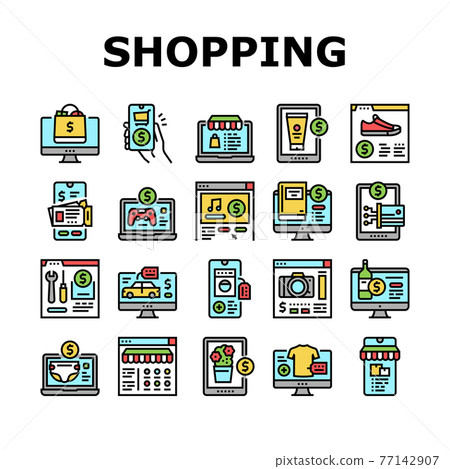 Shopping Online App Collection Icons Set Vector Shopping Online App Collection Icons Set Vector 77142907