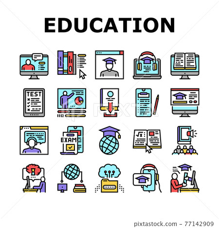 Online Education Book Collection Icons Set Vector Online Education Book Collection Icons Set Vector 77142909