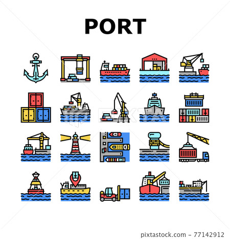 Container Port Tool Collection Icons Set Vector Container Port Tool Collection Icons Set Vector 77142912