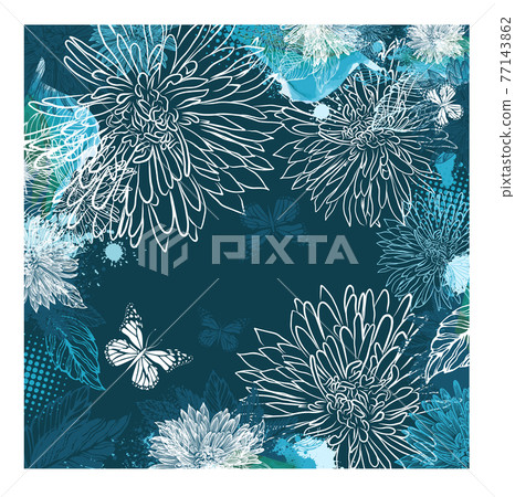 Abstract blue flower. Beautiful background with chrysanthemums. Wedding postcard. Vector illustration 77143862