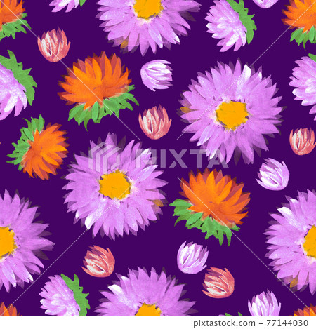 Rose and pink aster and dahlia seamless pattern Rose and pink aster and dahlia seamless pattern 77144030