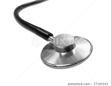 Black stethoscope isolated on white background. Stock photo. 77144141