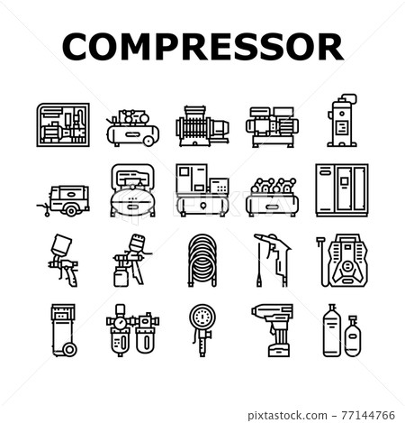 Air Compressor Tool Collection Icons Set Vector Air Compressor Tool Collection Icons Set Vector 77144766