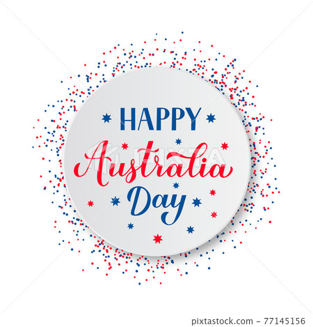 Happy Australia day calligraphy hand lettering on white paper plate. Easy to edit vector template for banner, typography poster, greeting card, flyer, sticker, etc. 77145156