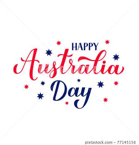 Happy Australia day calligraphy hand lettering isolated on white. Easy to edit vector template for banner, typography poster, greeting card, flyer, sticker, etc. 77145158