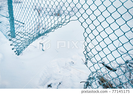 Hole in wire border fence. Hole in wire border fence. 77145175