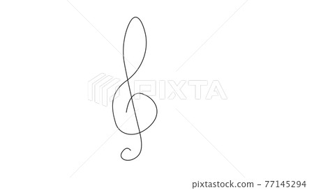 A treble clef and notes are drawn by a single black line on a white background. Continuous line drawing. illustration. A treble clef and notes are drawn by a single black line on a white background. Continuous line drawing. illustration. 77145294