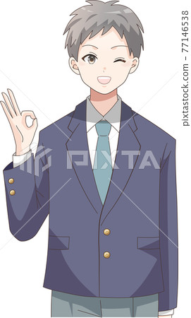 OK pose, smiling male student (short hair) 77146538