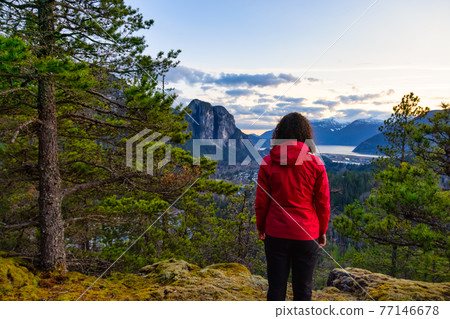 Adventure Woman Hiking on the Canadian Mountains Adventure Woman Hiking on the Canadian Mountains 77146678
