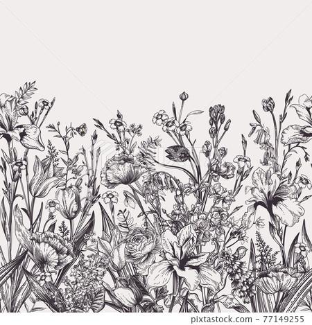 Seamless floral border. 77149255