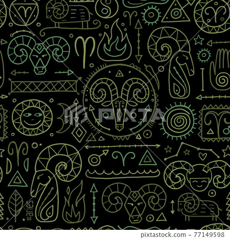 Aries zodiac sign. Element of Fire. Seamless Pattern for your design 77149598