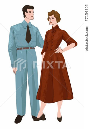 Couple of man and woman wearing retro clothes 77154505