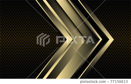 Abstract golden black line arrow direction on dark metallic circle mesh design modern luxury futuristic technology background vector illustration. 77156613
