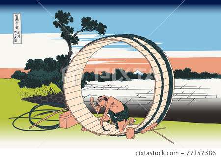 Ukiyo-e line drawing color Tomitake 36 views Bishu Fujimihara Katsushika Hokusai vector illustration Ukiyo-e line drawing color Tomitake 36 views Bishu Fujimihara Katsushika Hokusai vector illustration 77157386