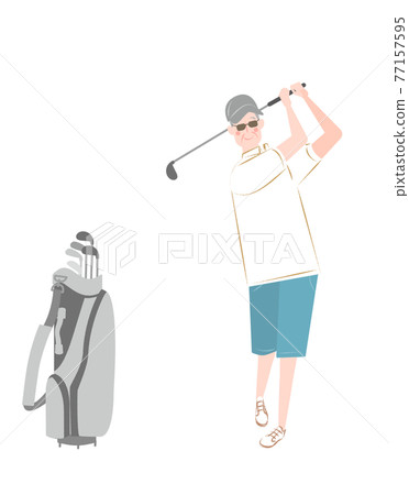 Elderly man playing golf 77157595