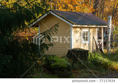 KOUVOLA, FINLAND - OCTOBER 15, 2018: Beautiful autumn in old rustic museum district of Kouvola - Kaunisnurmi KOUVOLA, FINLAND - OCTOBER 15, 2018: Beautiful autumn in old rustic museum district of Kouvola - Kaunisnurmi 77157634