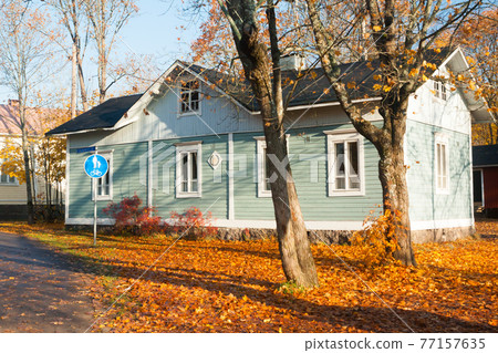 KOUVOLA, FINLAND - OCTOBER 15, 2018: Beautiful autumn in old rustic museum district of Kouvola - Kaunisnurmi KOUVOLA, FINLAND - OCTOBER 15, 2018: Beautiful autumn in old rustic museum district of Kouvola - Kaunisnurmi 77157635