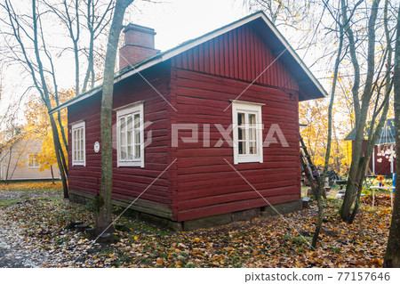 KOUVOLA, FINLAND - OCTOBER 15, 2018: Beautiful autumn in old rustic museum district of Kouvola - Kaunisnurmi KOUVOLA, FINLAND - OCTOBER 15, 2018: Beautiful autumn in old rustic museum district of Kouvola - Kaunisnurmi 77157646