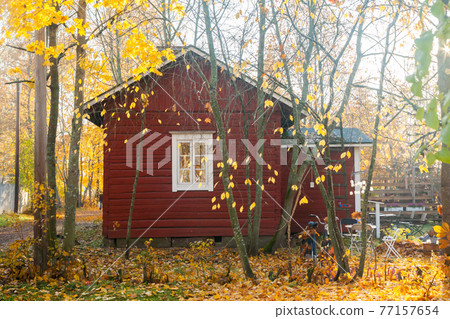 KOUVOLA, FINLAND - OCTOBER 15, 2018: Beautiful autumn in old rustic museum district of Kouvola - Kaunisnurmi KOUVOLA, FINLAND - OCTOBER 15, 2018: Beautiful autumn in old rustic museum district of Kouvola - Kaunisnurmi 77157654