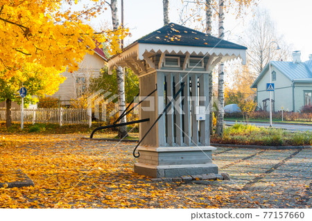 KOUVOLA, FINLAND - OCTOBER 15, 2018: Beautiful autumn in old rustic museum district of Kouvola - Kaunisnurmi KOUVOLA, FINLAND - OCTOBER 15, 2018: Beautiful autumn in old rustic museum district of Kouvola - Kaunisnurmi 77157660