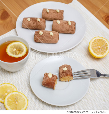 Traditional russian cake, rum balls as a potato form Traditional russian cake, rum balls as a potato form 77157682