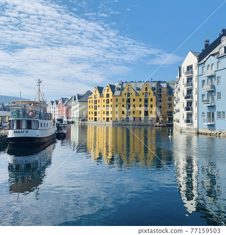 Norwegian Alesund life and cityscape 77159503