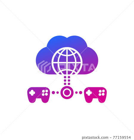 Cloud gaming icon with game controllers on white 77159554