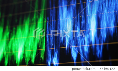 Color grading indicator graph on screen. RGB colour correction graphic bar on monitor in post production process. Telecine stage in video or film production processing. for colorist digital grading. 77160422