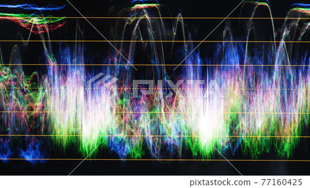Color grading indicator graph on screen. RGB colour correction graphic bar on monitor in post production process. Telecine stage in video or film production processing. for colorist digital grading. 77160425