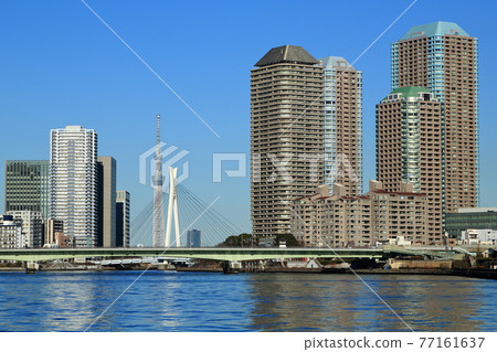 隅田川上的築田大橋和高層公寓 77161637