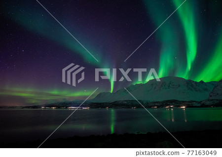 The northern lights seen in Norway are dynamic and full of nature 77163049