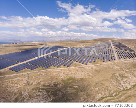 Solar panels in Eastern Turkey Aerial drone shot Solar panels in Eastern Turkey Aerial drone shot 77163308