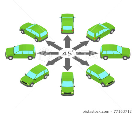 Rotation of the station wagon car by 45 degrees. Rotation of the station wagon car by 45 degrees. 77163712