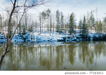 Spring landscape on the river Kymijoki, Kouvola, Finland Spring landscape on the river Kymijoki, Kouvola, Finland 77163811